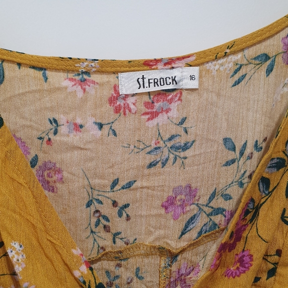 St Frock size 16 mustard floral wrap dress - Picture 5 of 6
